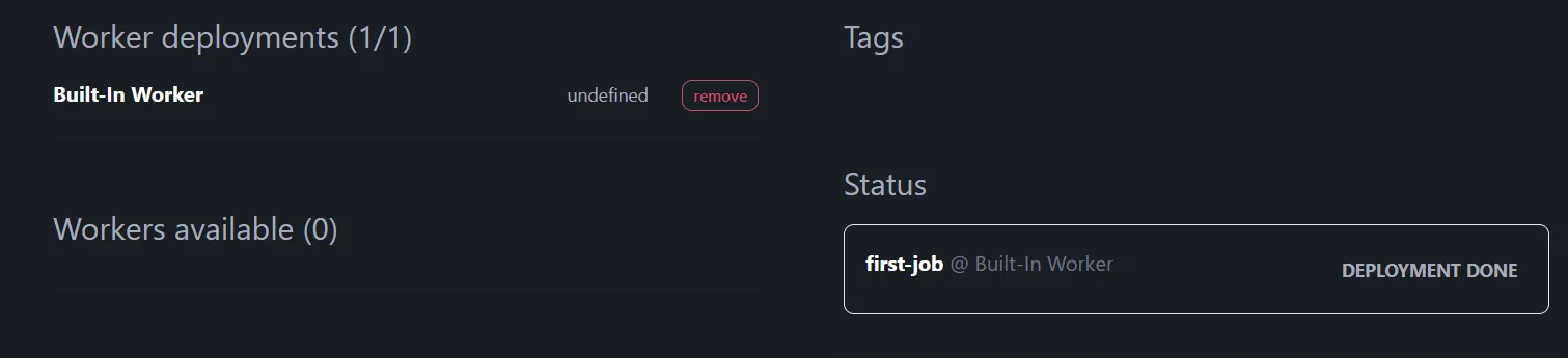 Deployment status showing job complete