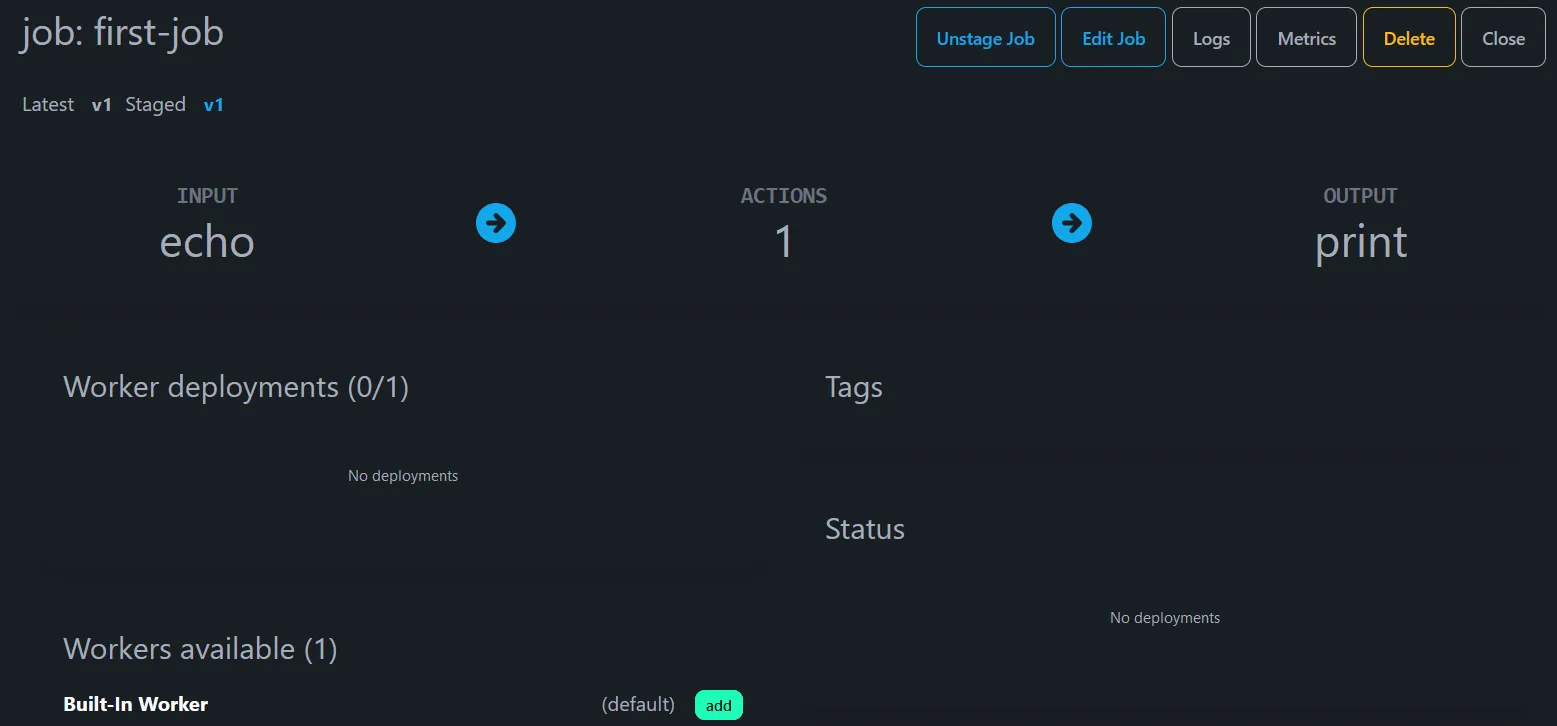 Job staged and ready for deployment